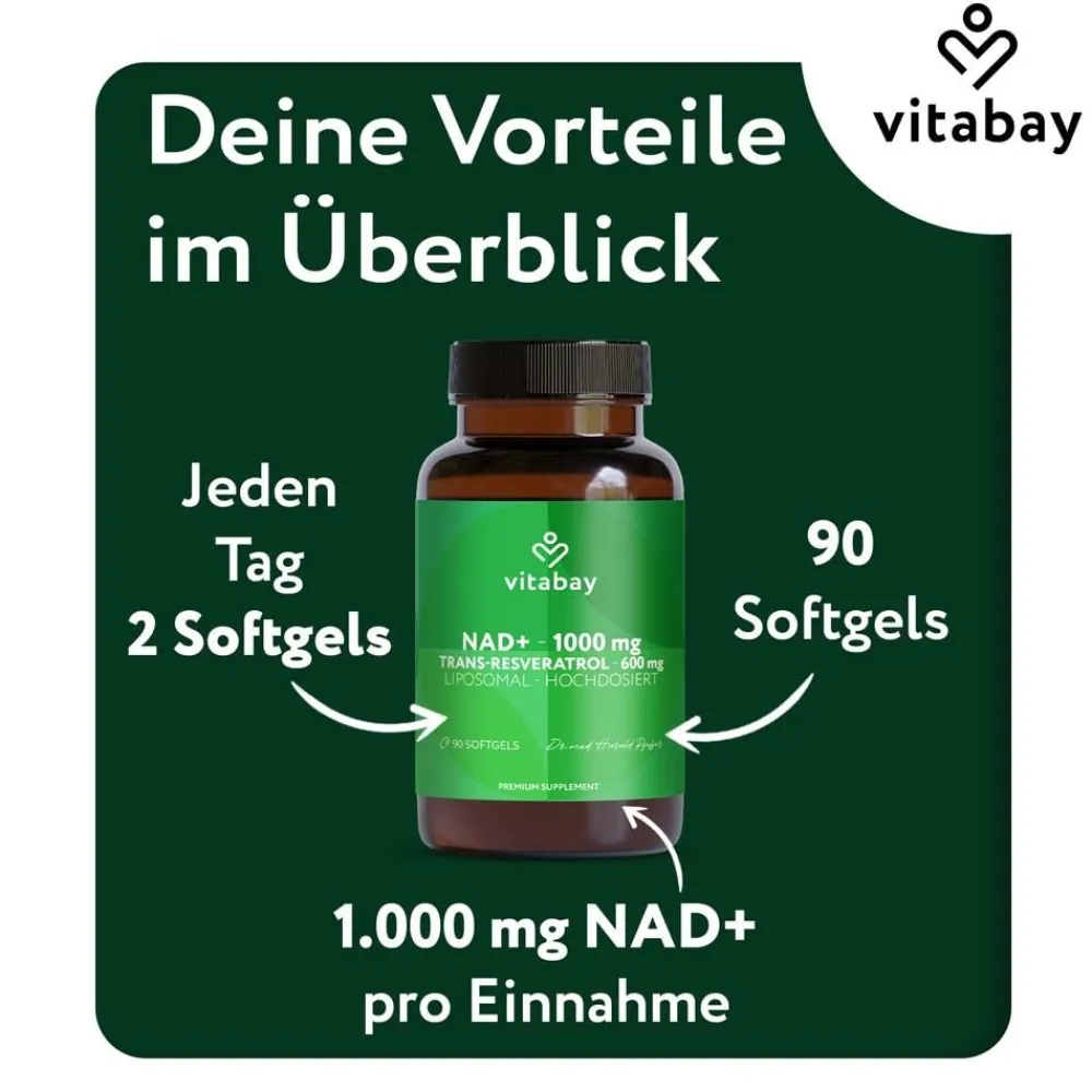 NAD+ 1000 mg Trans-Resveratrol 600 mg liposomal - hochdosiert|vitabay Online