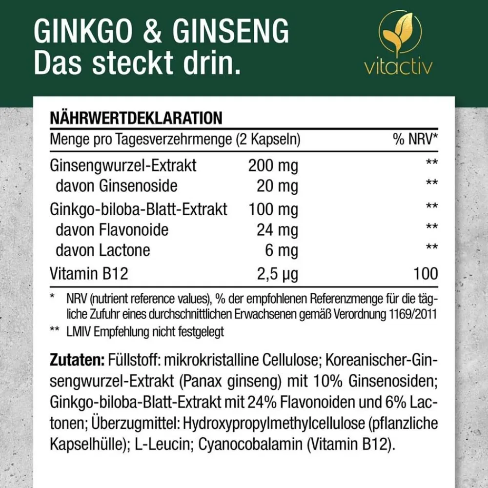 Ginkgo + Ginseng + B12>Vitactiv Clearance