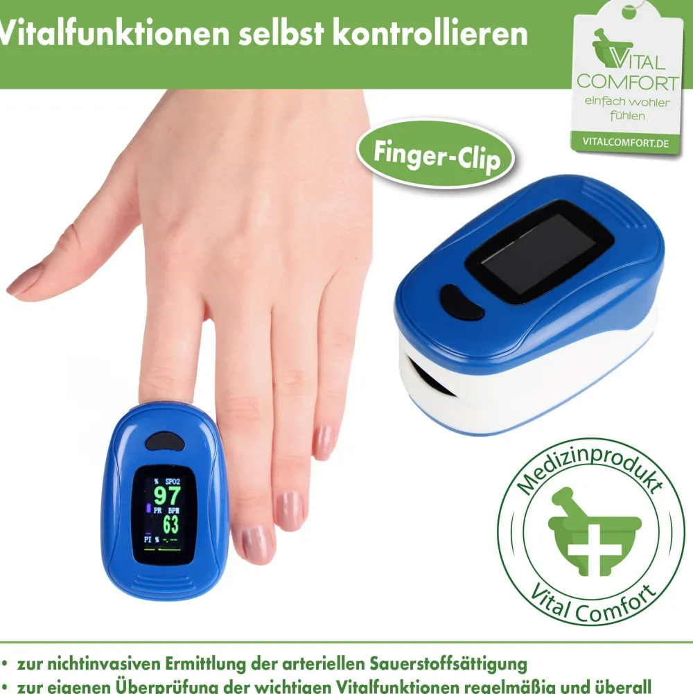 Vital Comfort Puls-Oximeter für die Fingerspitze zur Selbstkontrolle von Sauerstoffsättigung und Pul> New