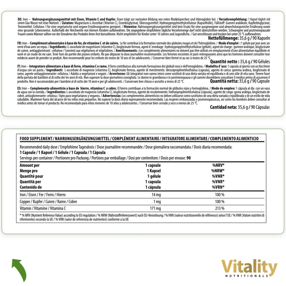 Vitality Nutritionals Eisen Bisglycinat Chelat| Sale
