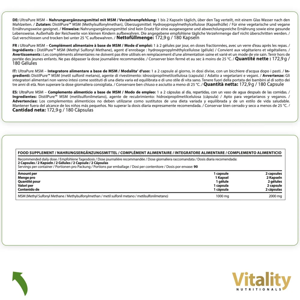 Vitality Nutritionals Ultra Pure MSM Kapseln> Hot
