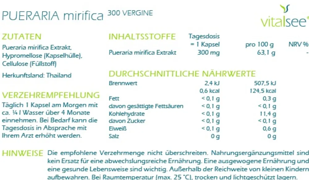 Vitalsee PUERARIA mirifica 300 vergine Extrakt> New