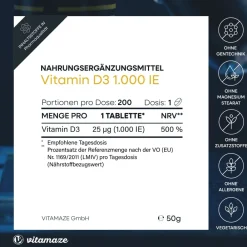 Vitamin D3 1.000 I.E. hochdosiert|vitamaze Clearance