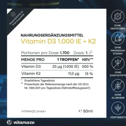 Vitamin D3 + K2 Tropfen hochdosiert|vitamaze Hot