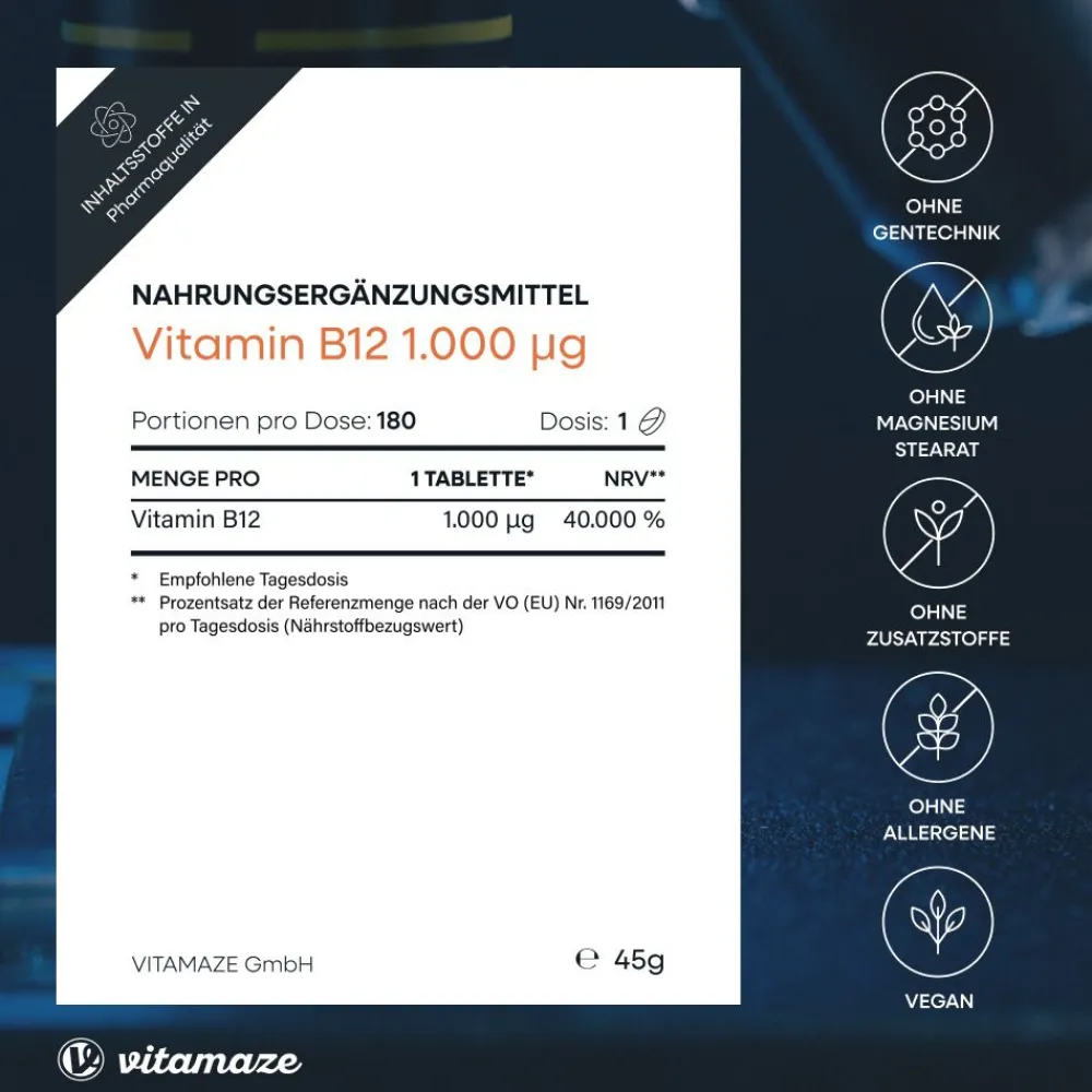 VITAMIN B12 1.000 µg hochdosiert vegan|vitamaze Best