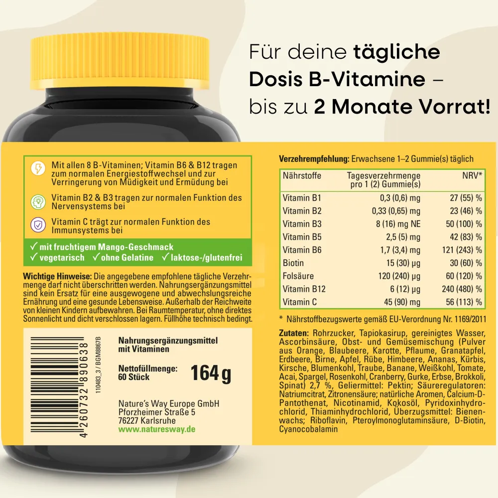 Vitamin B Komplex Multivitamin Gummies I alle B-Vitamine mit 12 µg Vitamin B12 I Mango-Geschmack ...>Nature's way
