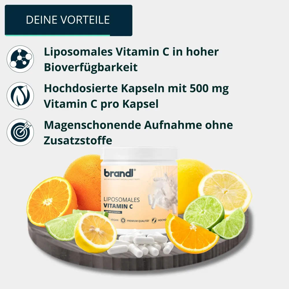 Vitamin C 500 mg pro Kapsel – liposomal, hochdosiert & rein | ® Made in Germany | 120 Stk.>brandl Sale