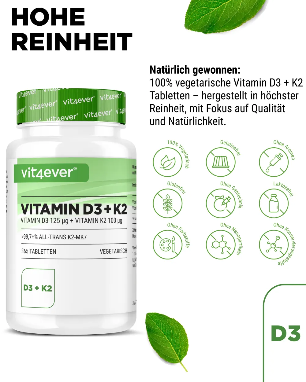 Vitamin D3 5.000 I.E. + Vitamin K2 100 mcg|vit4ever Outlet