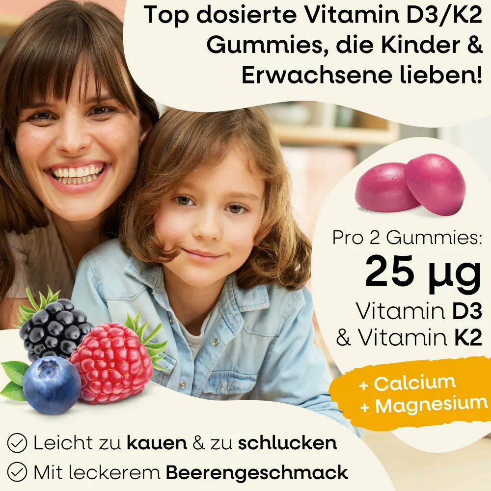 Vitamin D3/K2 Gummibärchen für Erwachsene & Kinder I 25 µg Vitamin D3 I 25 µg Vitamin K2 I Wild B...|Nature's way Clearance