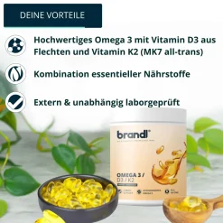 Vitamin D3 K2 & Omega 3 Premium | Made in Germany | Fischöl aus der EU | 120 Kapseln|brandl Outlet