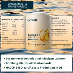 Vitamin D3 K2 & Omega 3 Premium | Made in Germany | Fischöl aus der EU | 120 Kapseln|brandl Outlet