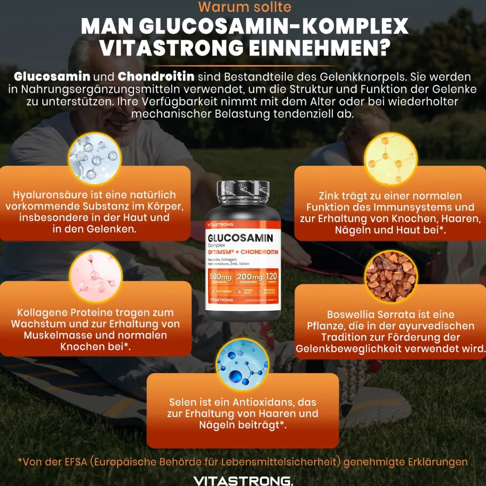 Vitastrong Glucosamin Komplex - 120 Tabletten, Unterstützung für Gelenke & Knorpel| New