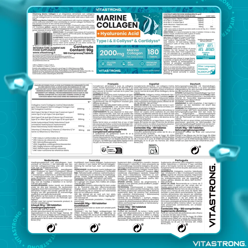 Vitastrong Marin Kollagen, Typ 1&2 Collyss® & Cartidyss® - 180 Tabletten| Outlet