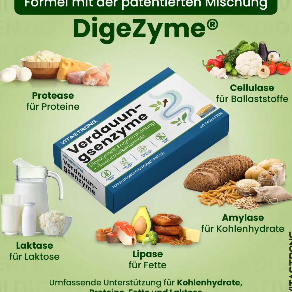 Vitastrong Verdauun-gsenzyme - 60 Kapseln, Umfassende Verdauungsunterstützung> Online