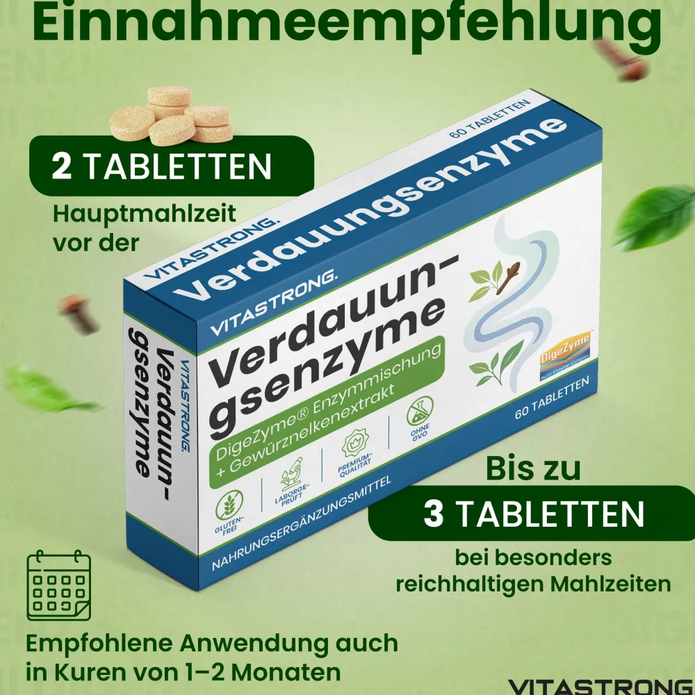 Vitastrong Verdauun-gsenzyme - 60 Kapseln, Umfassende Verdauungsunterstützung> Online
