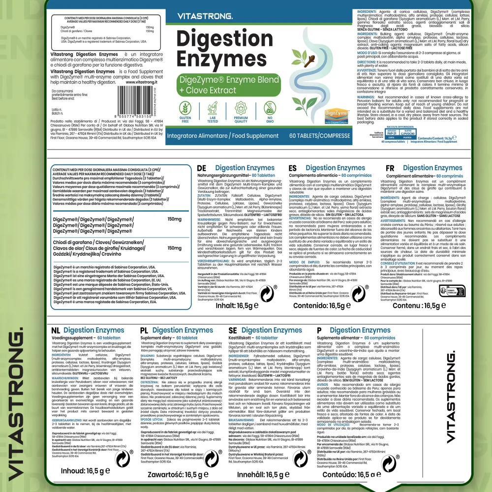 Vitastrong Verdauun-gsenzyme - 60 Kapseln, Umfassende Verdauungsunterstützung> Online