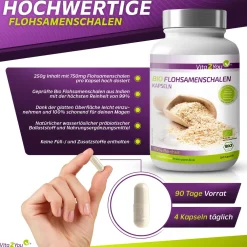 Bio Flohsamenschalen Kapseln 750mg - Hochdosiert>Vita2You Discount
