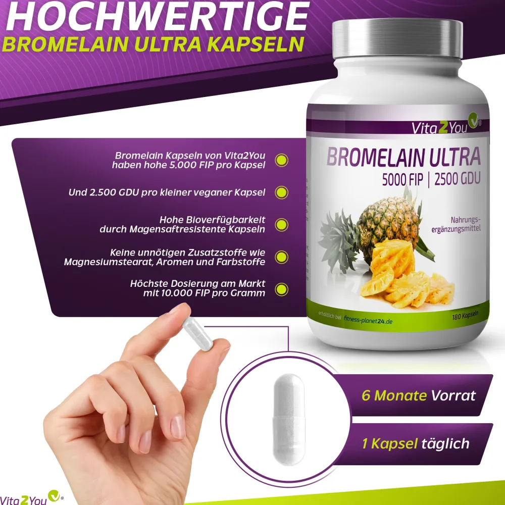 Bromelain 5000FIP Kapseln|Vita2You Outlet