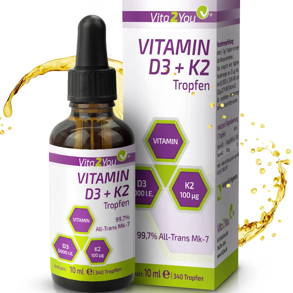 Vitamin D3 + K2 Tropfen 5000IE - 100µg Vitamin K2|Vita2You Best