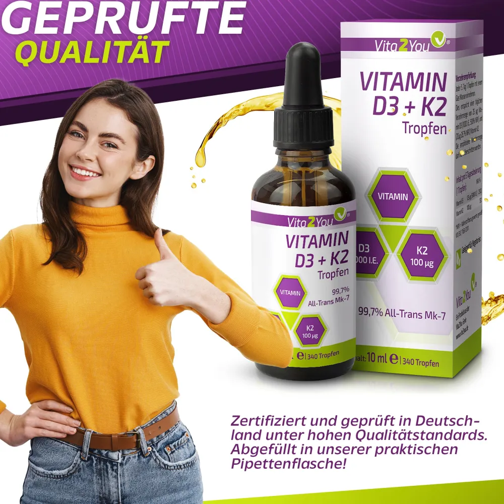 Vitamin D3 + K2 Tropfen 5000IE - 100µg Vitamin K2|Vita2You Best