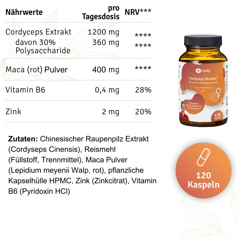 vitelly Cordyceps Woman® Zyklus Kapseln für Frauen mit Kinderwunsch ausreichend für einen Monat!> Online