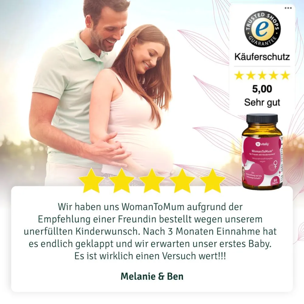 vitelly WomanToMum® Kinderwunsch Vitamine für einen Monat> Hot