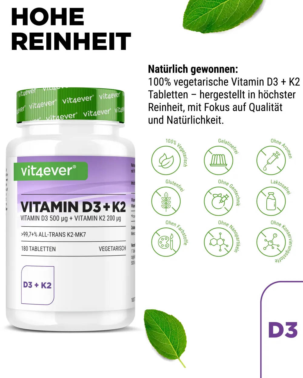 Vitamin D3 20.000 I.E. + Vitamin K2 200 mcg>vit4ever Best