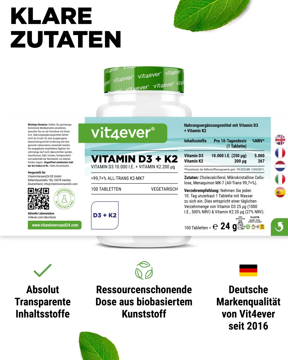 Vitamin D3 10.000 I.E. + Vitamin K2 200 mcg>vit4ever Outlet
