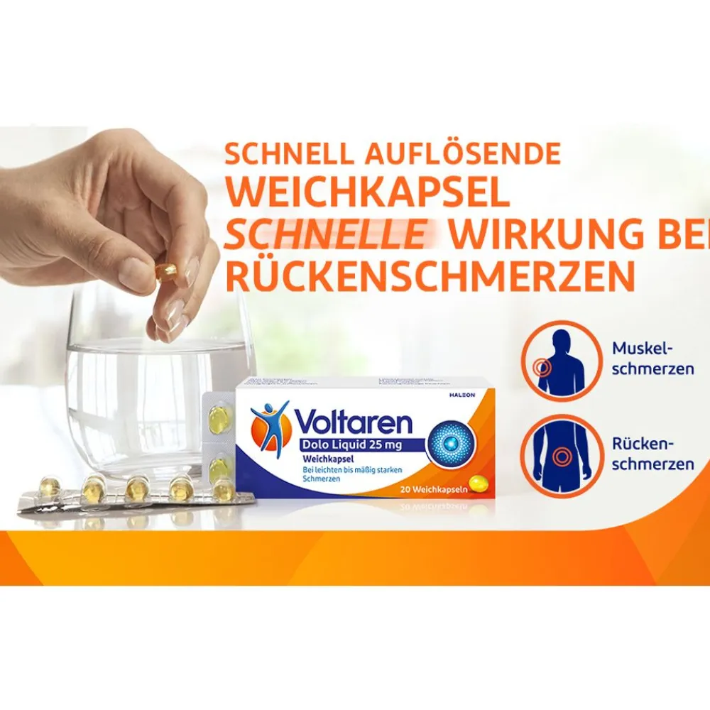 Dolo Liquid 25 mg Weichkapseln, gegen Muskelschmerzen|Voltaren