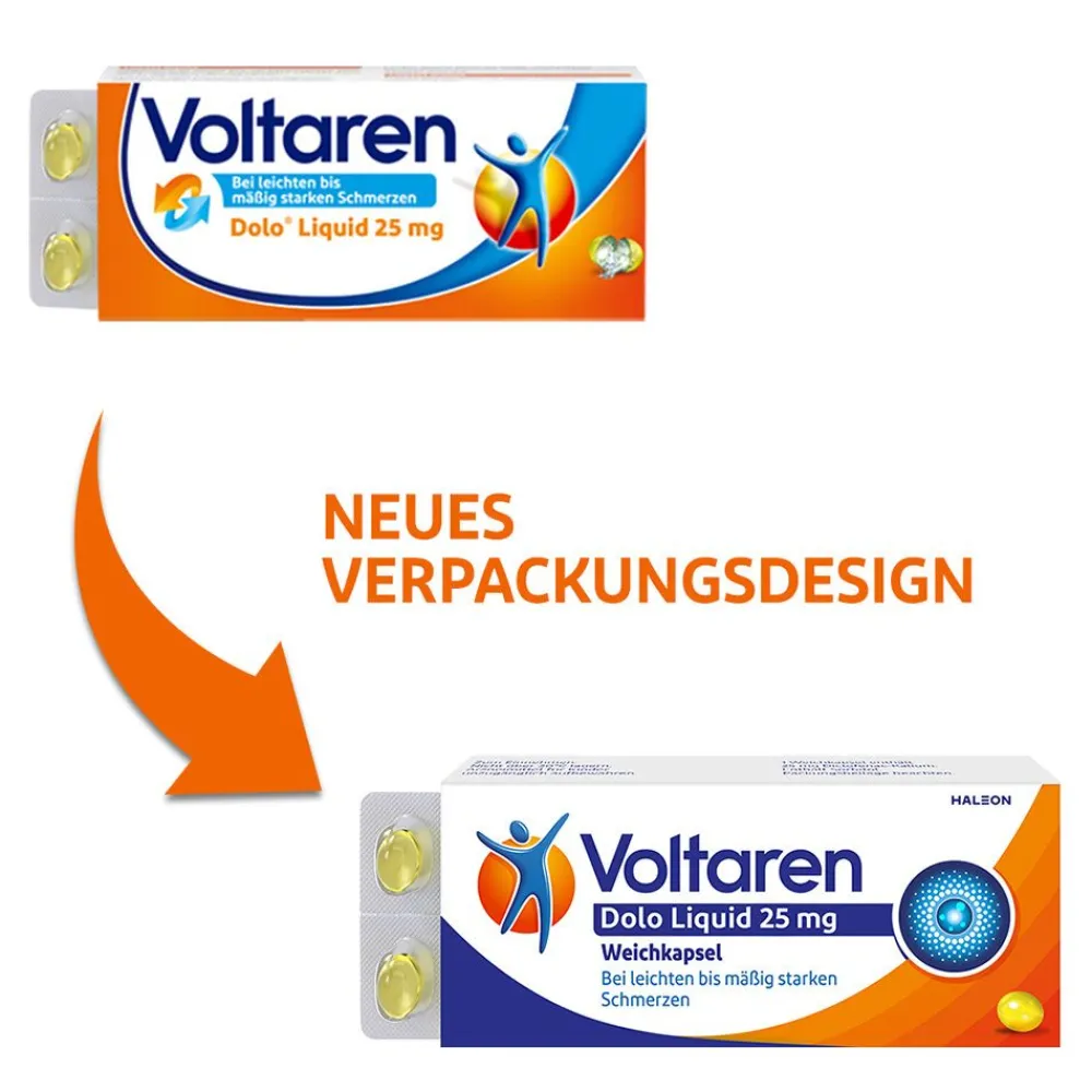 Dolo Liquid 25 mg Weichkapseln, gegen Muskelschmerzen>Voltaren Best
