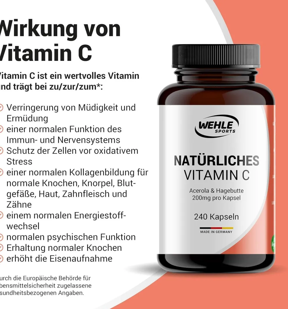 Vitamin C Acerola-Extrakt & Hagebutten-Extrakt Kapseln|WEHLE SPORTS
