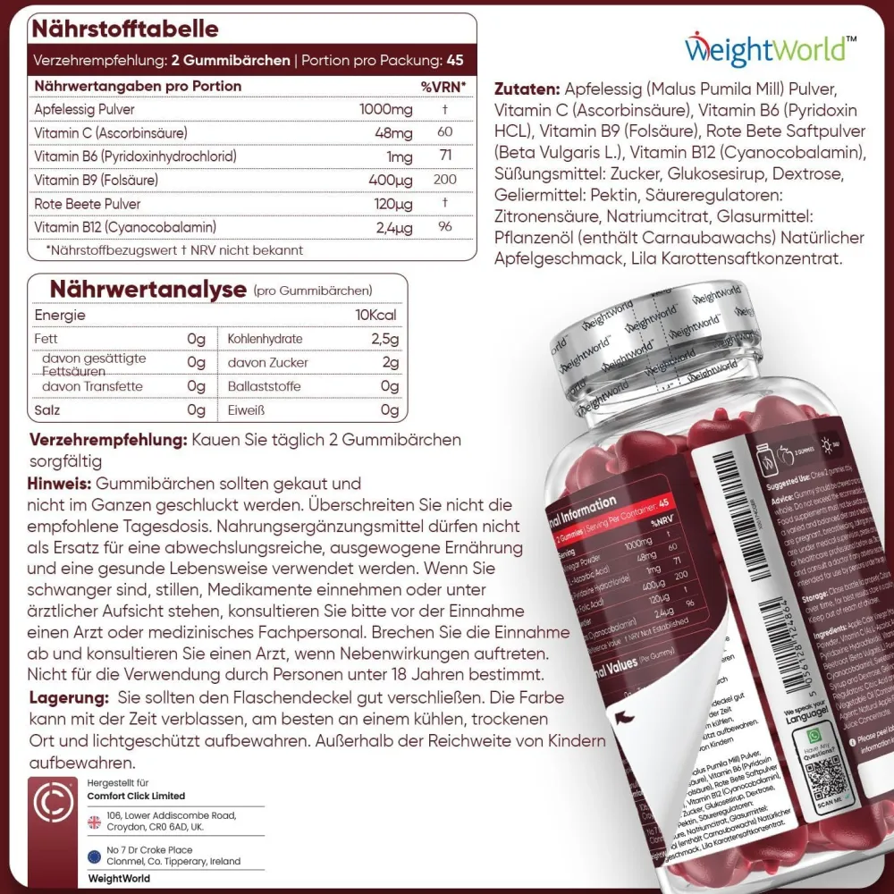 Apfelessig Gummibärchen 1000mg|WeightWorld Discount