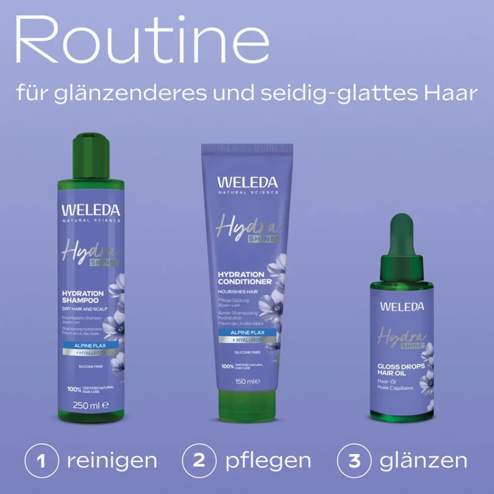 Weleda Hydra Shine Feuchtigkeits-Shampoo mit Hyaluronsäure und Alpen-Lein für trockenes Haar> New