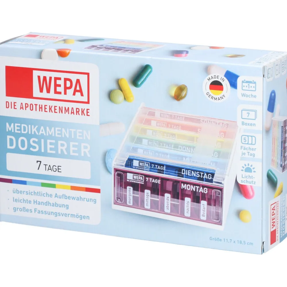 WEPA Medikamentendosierer 7 Tage Wochenmagazin Regenbogen/UV-Schutz+| New