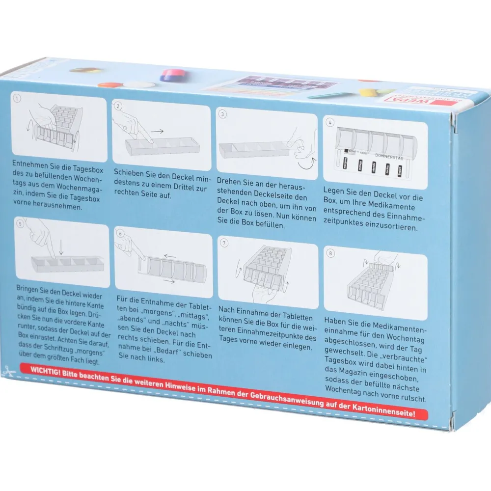 WEPA Medikamentendosierer 7 Tage Wochenmagazin Regenbogen/UV-Schutz+| New