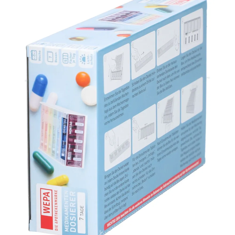 WEPA Medikamentendosierer 7 Tage Wochenmagazin Regenbogen/UV-Schutz+| New