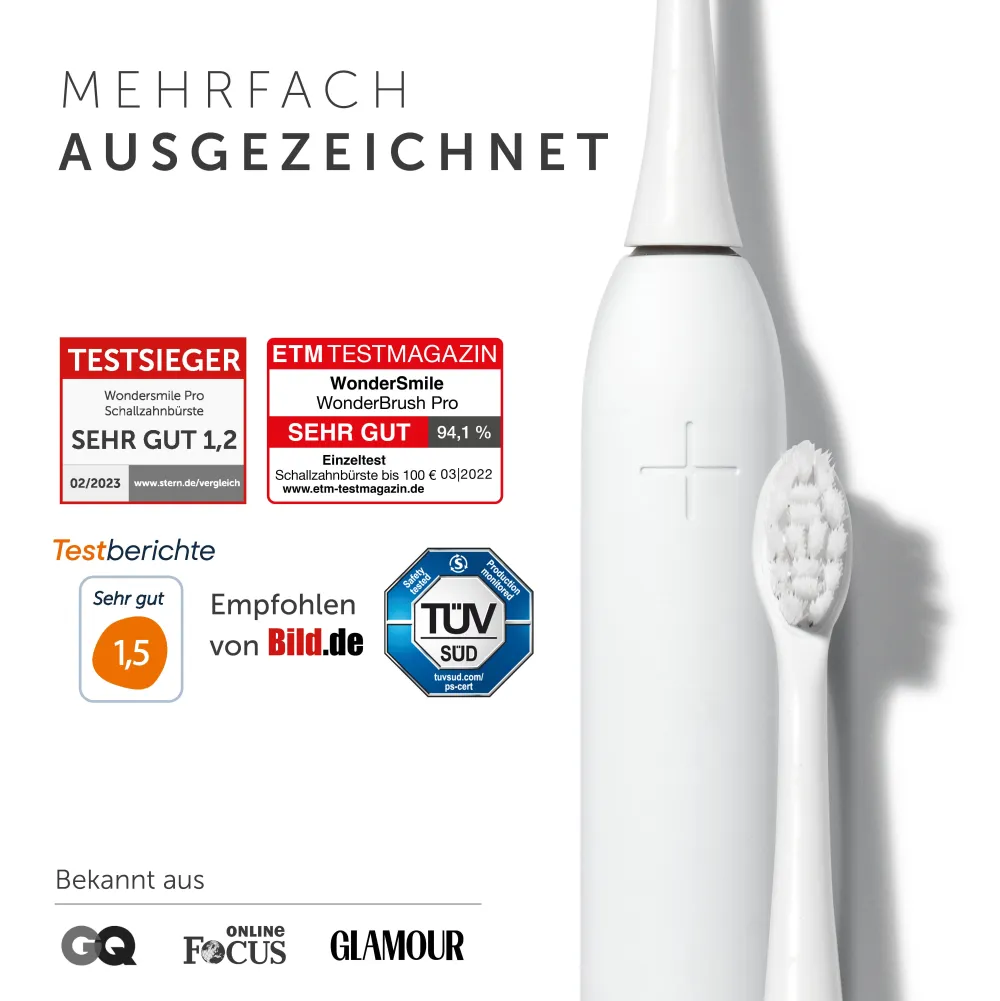Schallzahnbürste Pro All White - Testsieger - 100 Tage risikofrei testen|WONDERSMILE Clearance