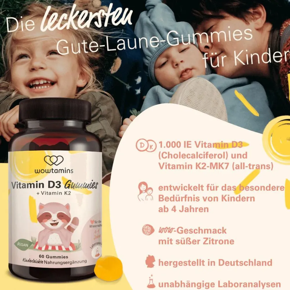 WOWTAMINS Vitamin D3 + K2 Gummies für Kinder| Sale