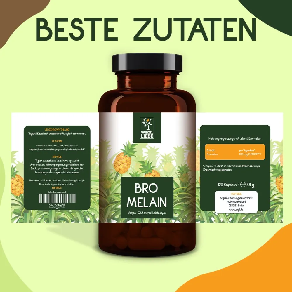 WURZELLIEBE® Bromelain Enzym Komplex 600 mg (3000 F.I.P) 120 Kapseln magensaftresistent> Sale