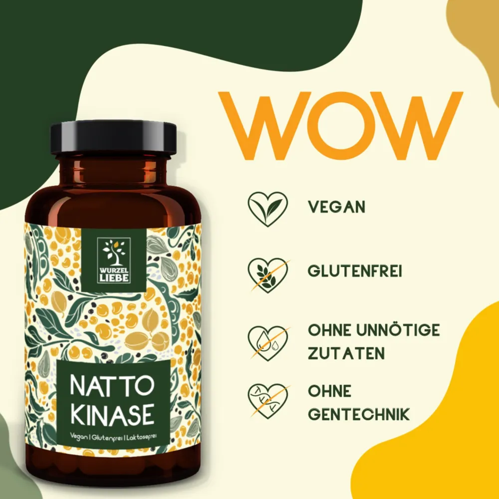 WURZELLIEBE® Nattokinase 100mg & 20.000 FU/g hochdosiert - 240 vegane Kapseln| Hot