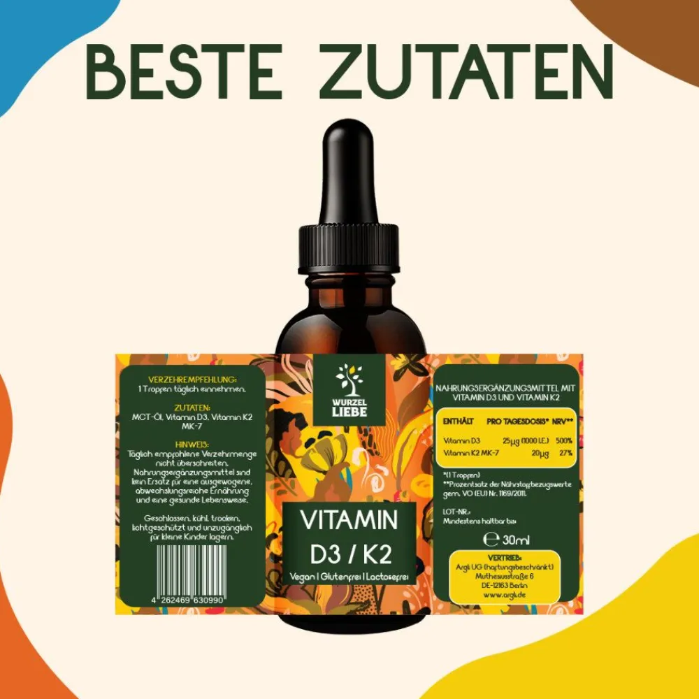 WURZELLIEBE® Vitamin D3 K2 Tropfen hochdosiert| New