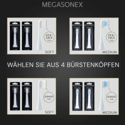6x MEGASONEX MB6 medium-flach Bürstenköpfe| Best