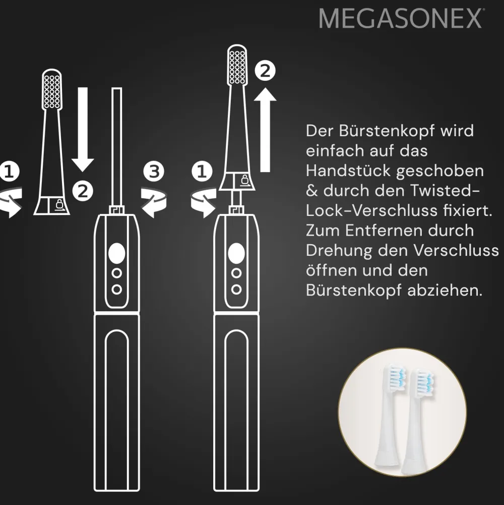 6x MEGASONEX MB6 medium-flach Bürstenköpfe| Best