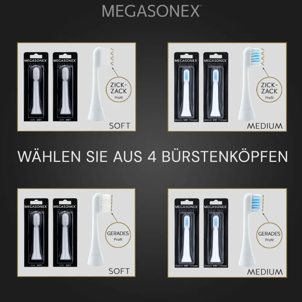 6x MEGASONEX MB2 medium-gezackt Bürstenköpfe| New