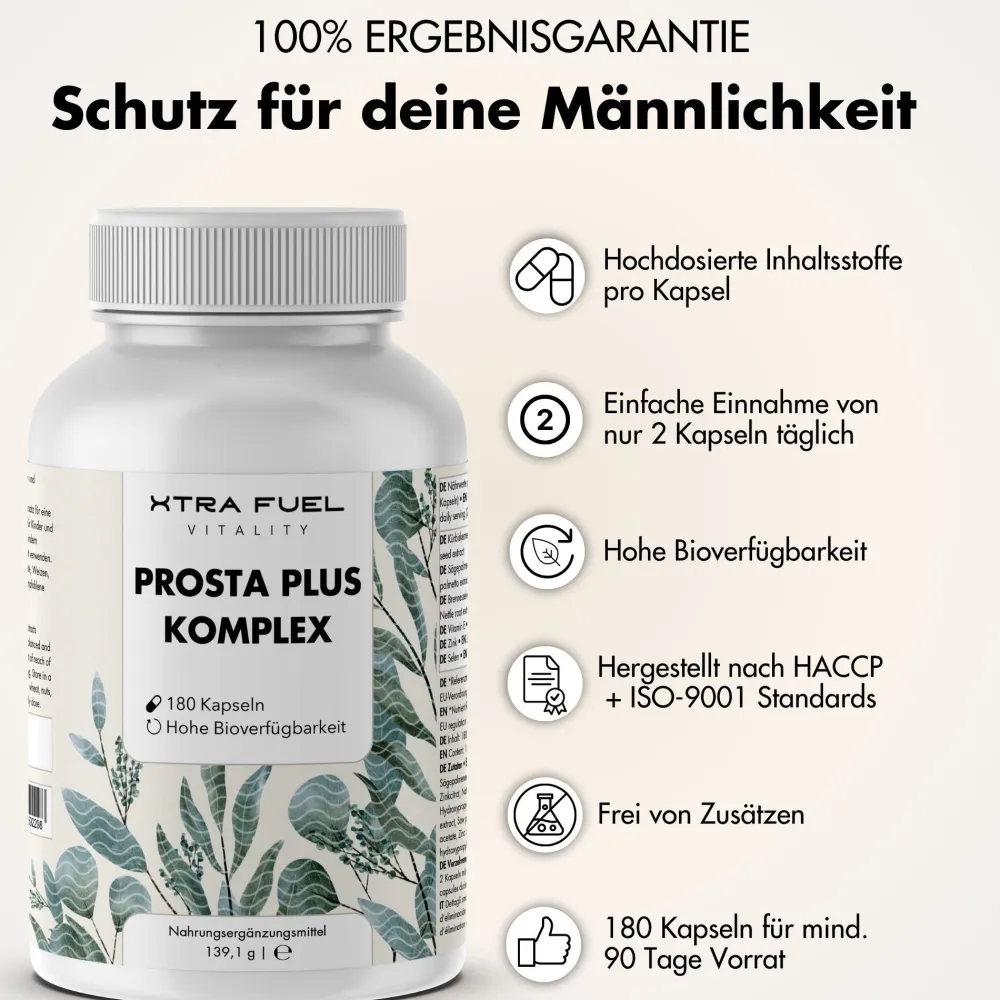 XTRA FUEL Prostata Komplex - Prosta Plus Kapseln mit Sägepalme, Kürbiskern & Selen| Outlet