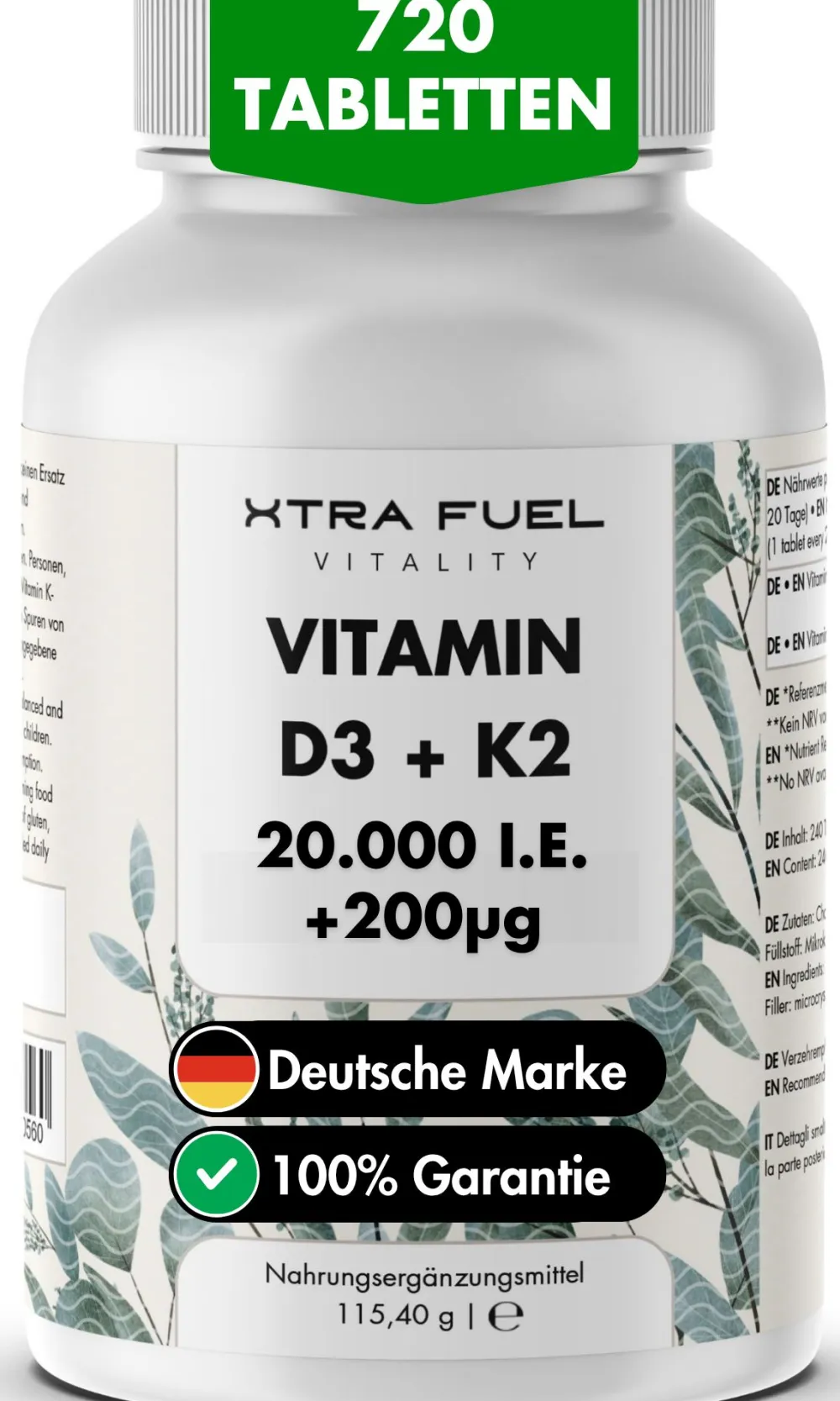 XTRA FUEL Vitamin D3 + K2 Tabletten - 20.000 I.E. + 200mcg MK-7 all-trans| Hot