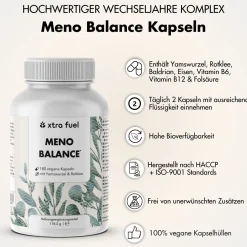 XTRA FUEL Wechseljahre Kapseln - Meno Balance mit Yams, Rotklee, Baldrian und Eisen> Hot