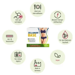 ZELLAMARE BASE + Teststreifen - für Intervall-Fasten, Säure-Basen-Haushalt + Stoffwechsel, VEGAN, glutenfrei| Discount