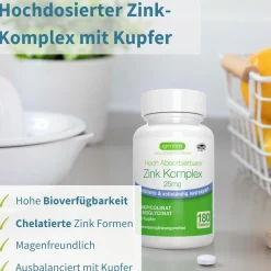 Zinkchelat 25 mg, Bisglycinat & Picolinat mit Kupfer, 180 hochdosierte Tabletten| Sale
