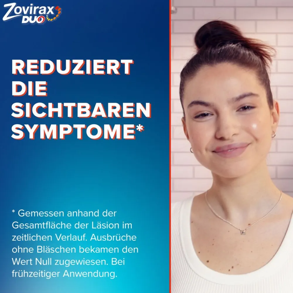 Duo Creme bei Lippenherpes. 5 % Aciclovir, 1 % Hydrocortison. 2 g Tube|ZOVIRAX New